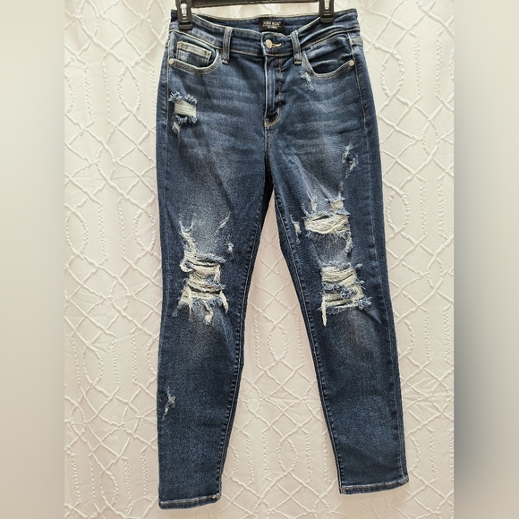 Judy Blue Denim - Judy Blue Boyfriend Dark Blue Distressed Jeans